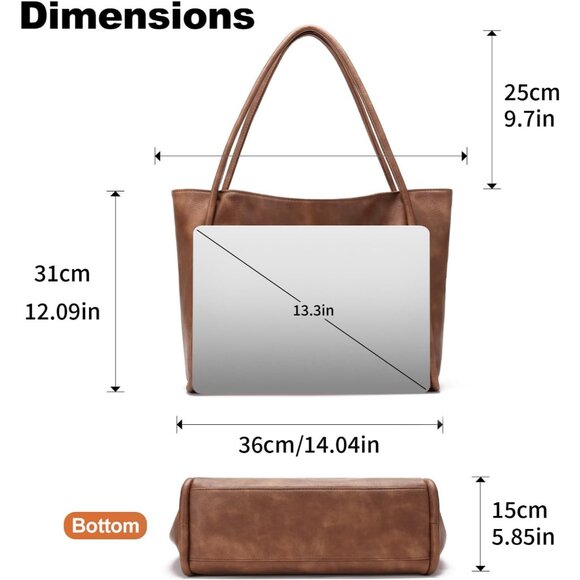 Premium Vegan Leather Tote Bag - Chic Carry-All for Women, 15.35" x 6.3" - Picture 4 of 7